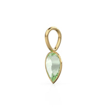 Load image into Gallery viewer, Prasiolite 14k Yellow Solid Gold Charm Pendant Bezel Jewelry Finding / August Birthstone / 7mm Green Amethyst Gemstone / Pear Cut Jewelry
