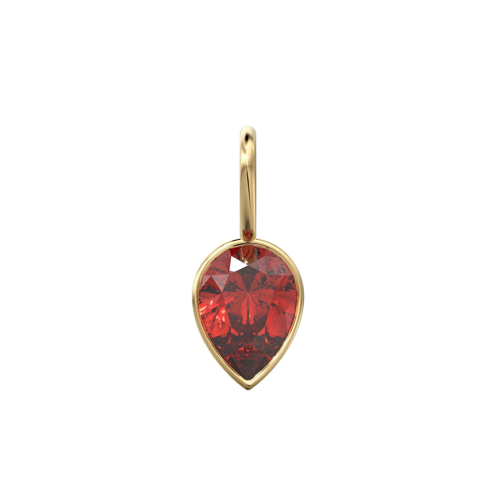 Pyrope Garnet 14k Yellow Solid Gold Charm Pendant Bezel Jewelry Finding / January Birthstone / 7mm Red Gemstone / Natural Pear Cut Jewelry