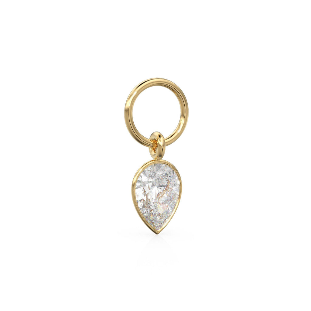 White Quartz Pear Solid Gold Charm Pendant Bezel Jewelry Finding / April Birthstone / White Gemstone / Minimalist Tiny Stackable Pendant