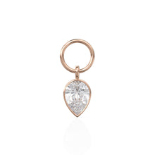 Load image into Gallery viewer, White Quartz Pear Solid Gold Charm Pendant Bezel Jewelry Finding / April Birthstone / White Gemstone / Minimalist Tiny Stackable Pendant