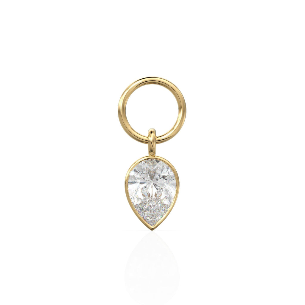 White Quartz Pear Solid Gold Charm Pendant Bezel Jewelry Finding / April Birthstone / White Gemstone / Minimalist Tiny Stackable Pendant