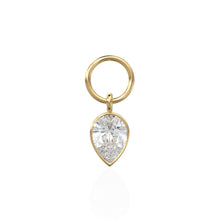 Load image into Gallery viewer, White Quartz Pear Solid Gold Charm Pendant Bezel Jewelry Finding / April Birthstone / White Gemstone / Minimalist Tiny Stackable Pendant