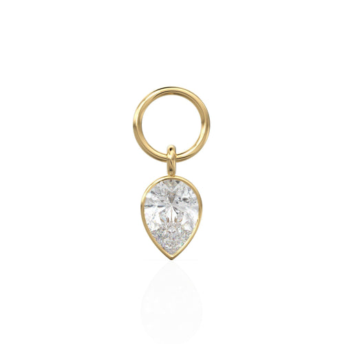 White Quartz Pear Solid Gold Charm Pendant Bezel Jewelry Finding / April Birthstone / White Gemstone / Minimalist Tiny Stackable Pendant