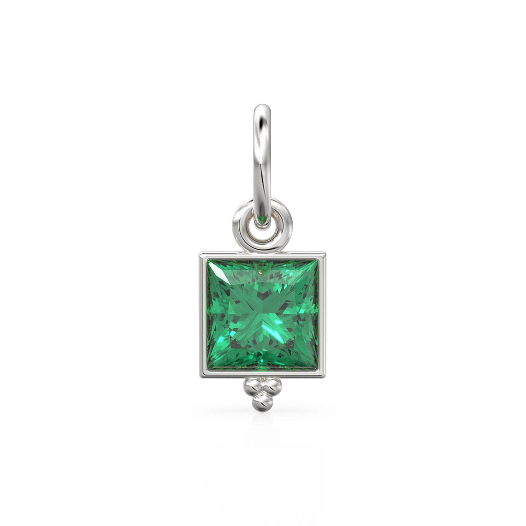 Zambian Emerald Princess Cut Solid Gold Charm Bezel Jewelry Finding / May Birthstone / Green Gemstone / Minimalist Tiny Stackable Pendant