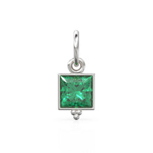 Load image into Gallery viewer, Zambian Emerald Princess Cut Solid Gold Charm Bezel Jewelry Finding / May Birthstone / Green Gemstone / Minimalist Tiny Stackable Pendant