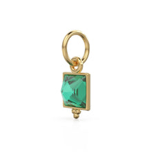 Load image into Gallery viewer, Zambian Emerald Princess Cut Solid Gold Charm Bezel Jewelry Finding / May Birthstone / Green Gemstone / Minimalist Tiny Stackable Pendant