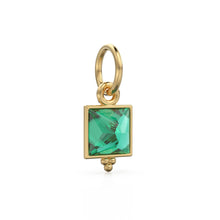 Load image into Gallery viewer, Zambian Emerald Princess Cut Solid Gold Charm Bezel Jewelry Finding / May Birthstone / Green Gemstone / Minimalist Tiny Stackable Pendant