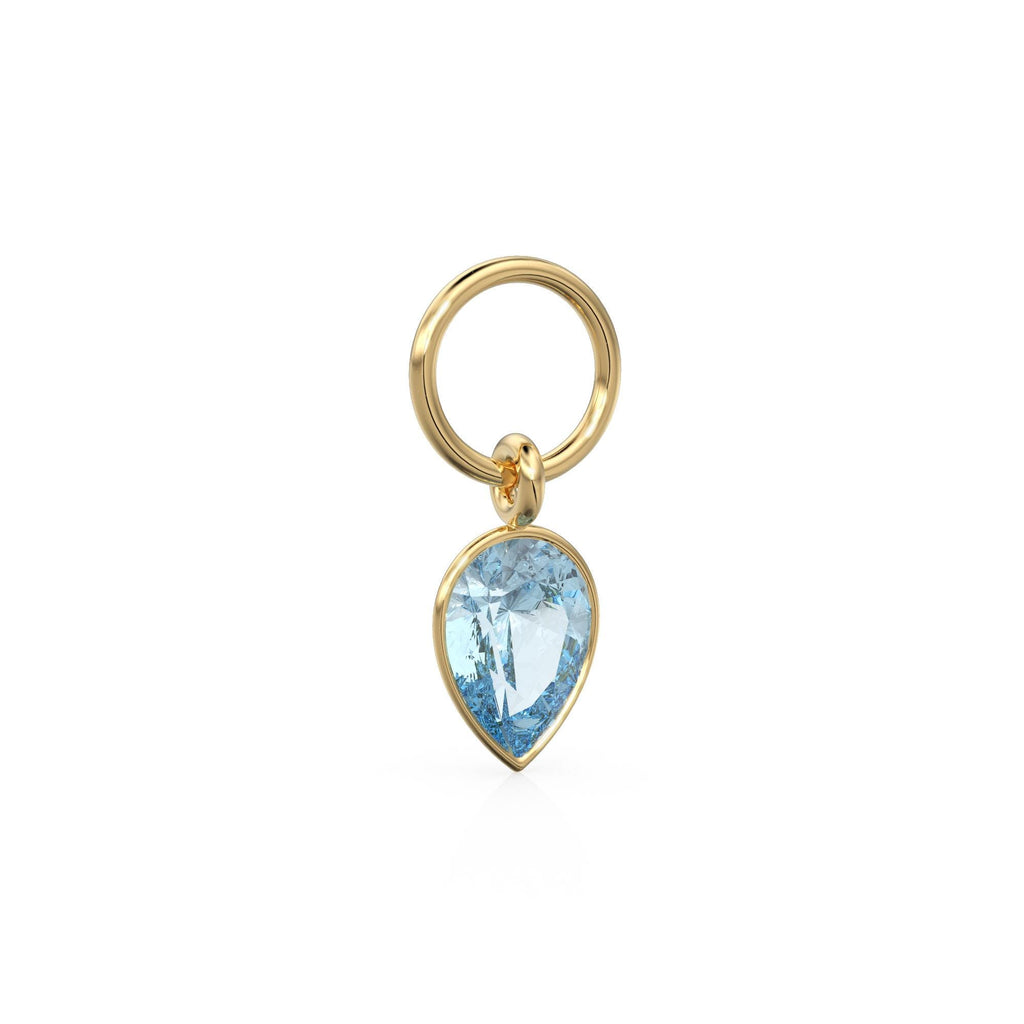 Aquamarine Pear Solid Gold Charm Pendant Bezel Jewelry Finding / March Birthstone / Blue Gemstone / Minimalist Tiny Stackable Pendant