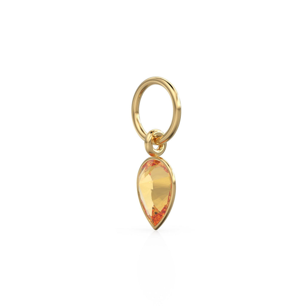 Citrine Pear Solid Gold Charm Pendant Bezel Jewelry Finding / November Birthstone / Yellow Gemstone / Minimalist Tiny Stackable Pendant