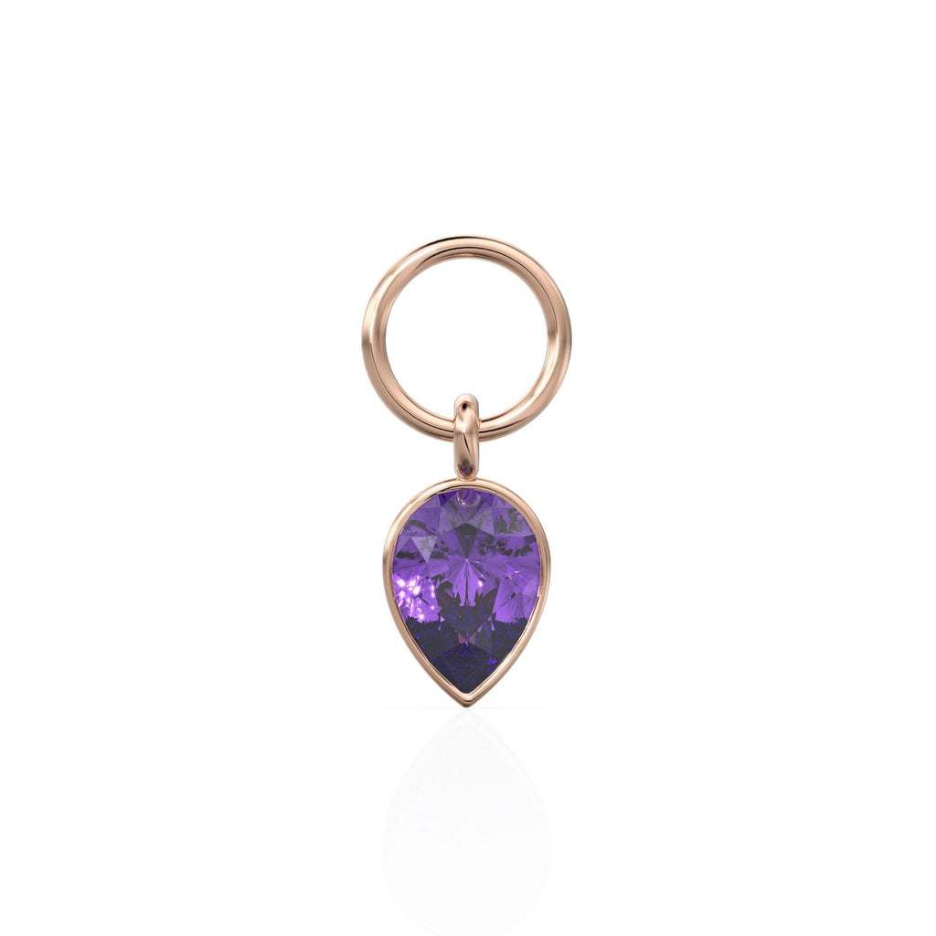 Amethyst Pear Solid Gold Charm Pendant Bezel Jewelry Finding / February Birthstone / Purple Gemstone / Minimalist Tiny Stackable Pendant