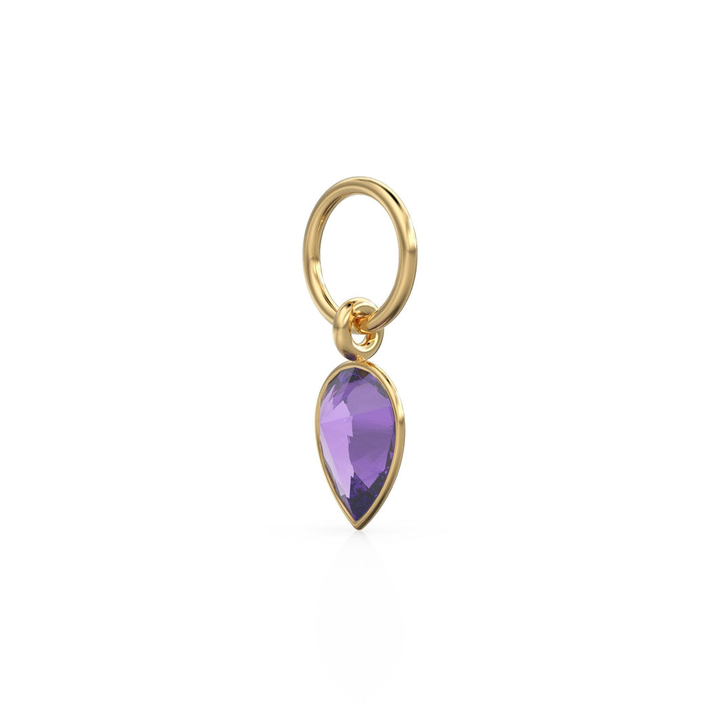 Amethyst Pear Solid Gold Charm Pendant Bezel Jewelry Finding / February Birthstone / Purple Gemstone / Minimalist Tiny Stackable Pendant