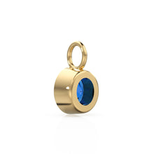 Load image into Gallery viewer, 2ct Blue Sapphire Solid Gold Charm / Round Bezel Set September Birthstone / 14k Yellow Gold Blue Gem Pendant for Necklace or Bracelet