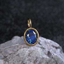 Load image into Gallery viewer, 2ct Blue Sapphire Solid Gold Charm / Round Bezel Set September Birthstone / 14k Yellow Gold Blue Gem Pendant for Necklace or Bracelet