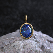 Load image into Gallery viewer, 2ct Blue Sapphire Solid Gold Charm / Round Bezel Set September Birthstone / 14k Yellow Gold Blue Gem Pendant for Necklace or Bracelet