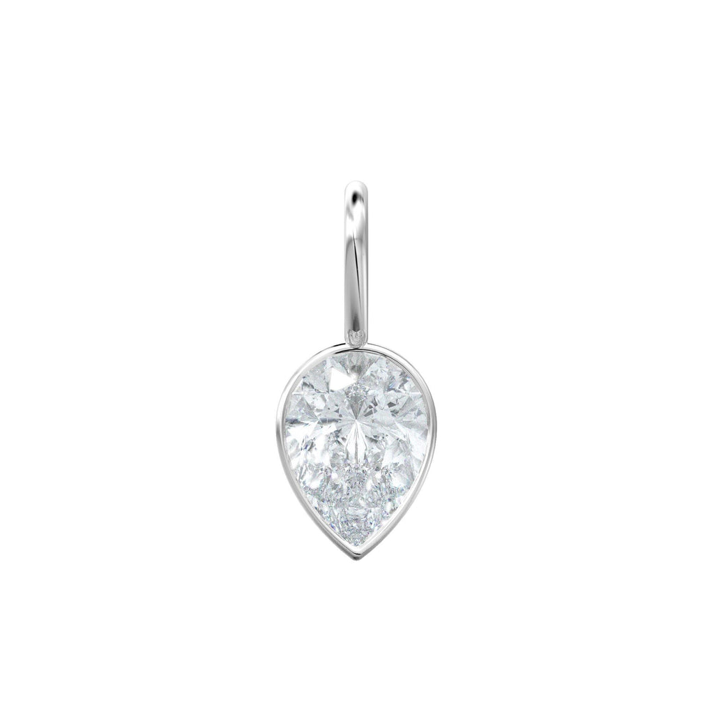White Quartz 14k Yellow Solid Gold Charm Pendant Bezel Jewelry Finding / April Birthstone / 7mm White Gemstone / Rock Crystal Pear Cut