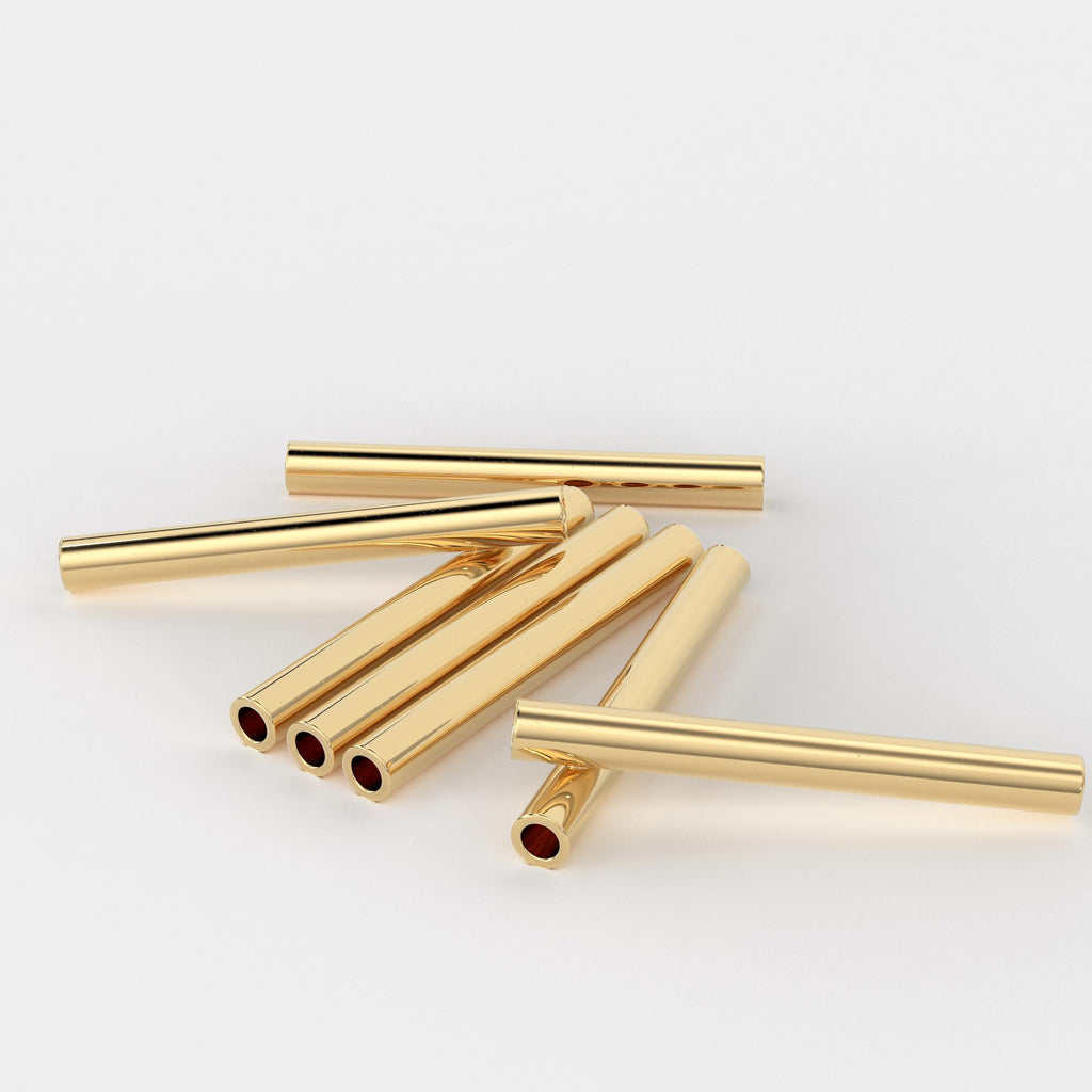 18k Solid Yellow Gold Tube Beads 11mm Smooth Spacer Beads for Jewelry Making – 5 Pieces Craft Supplies