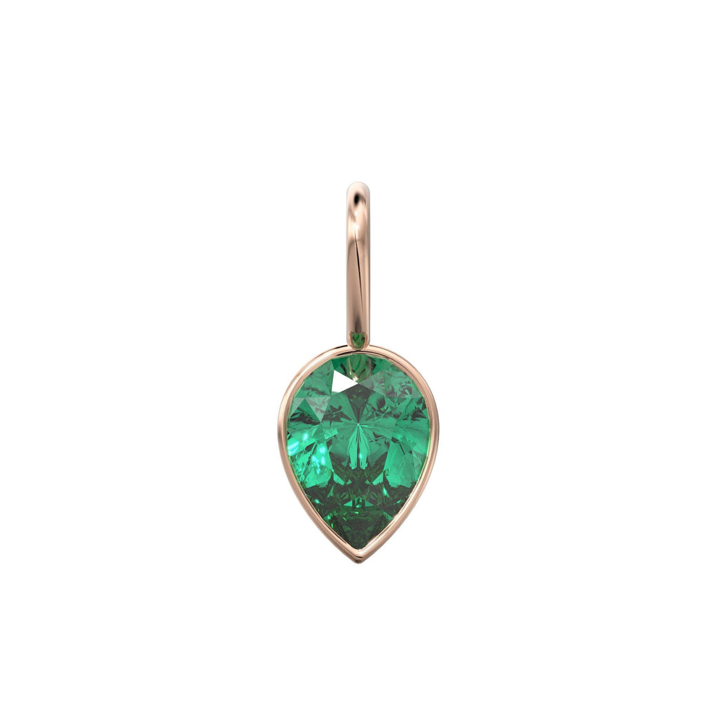 Columbian Emerald 14k Yellow Solid Gold Charm Pendant Bezel Jewelry Finding / May Birthstone / 7mm Green Gemstone / Natural Pear Cut Jewelry