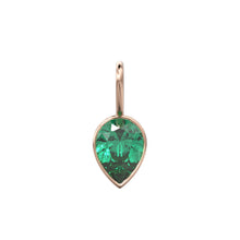 Load image into Gallery viewer, Columbian Emerald 14k Yellow Solid Gold Charm Pendant Bezel Jewelry Finding / May Birthstone / 7mm Green Gemstone / Natural Pear Cut Jewelry