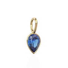 Load image into Gallery viewer, Sri Lanka Sapphire 14k Yellow Solid Gold Charm Pendant Bezel Jewelry Finding / September Birthstone / 7mm Blue Gemstone / Pear Cut Jewelry