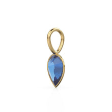 Load image into Gallery viewer, Sri Lanka Sapphire 14k Yellow Solid Gold Charm Pendant Bezel Jewelry Finding / September Birthstone / 7mm Blue Gemstone / Pear Cut Jewelry