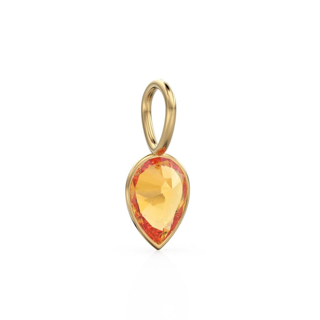Brazil Citrine 14k Yellow Solid Gold Charm Pendant Bezel Jewelry Finding / November Birthstone / 7mm Golden Gemstone / Pear Cut Jewelry