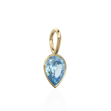 Load image into Gallery viewer, Santa Maria Aquamarine 14k Yellow Solid Gold Charm Pendant Bezel Jewelry Finding / March Birthstone / 7mm Blue Gemstone / Pear Cut Jewelry