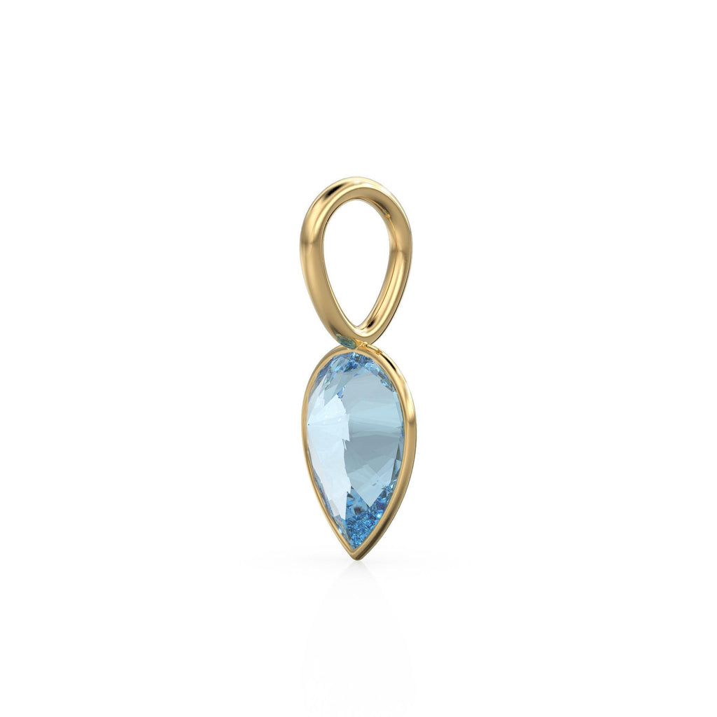 Santa Maria Aquamarine 14k Yellow Solid Gold Charm Pendant Bezel Jewelry Finding / March Birthstone / 7mm Blue Gemstone / Pear Cut Jewelry