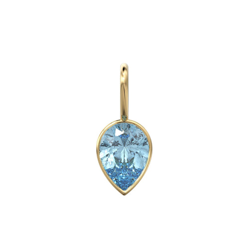 Santa Maria Aquamarine 14k Yellow Solid Gold Charm Pendant Bezel Jewelry Finding / March Birthstone / 7mm Blue Gemstone / Pear Cut Jewelry