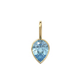 Santa Maria Aquamarine 14k Yellow Solid Gold Charm Pendant Bezel Jewelry Finding / March Birthstone / 7mm Blue Gemstone / Pear Cut Jewelry