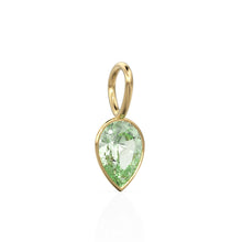 Load image into Gallery viewer, Prasiolite 14k Yellow Solid Gold Charm Pendant Bezel Jewelry Finding / August Birthstone / 7mm Green Amethyst Gemstone / Pear Cut Jewelry