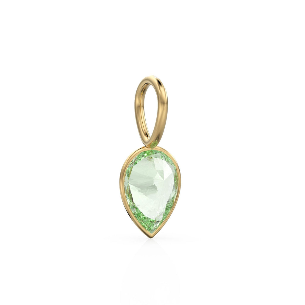 Prasiolite 14k Yellow Solid Gold Charm Pendant Bezel Jewelry Finding / August Birthstone / 7mm Green Amethyst Gemstone / Pear Cut Jewelry