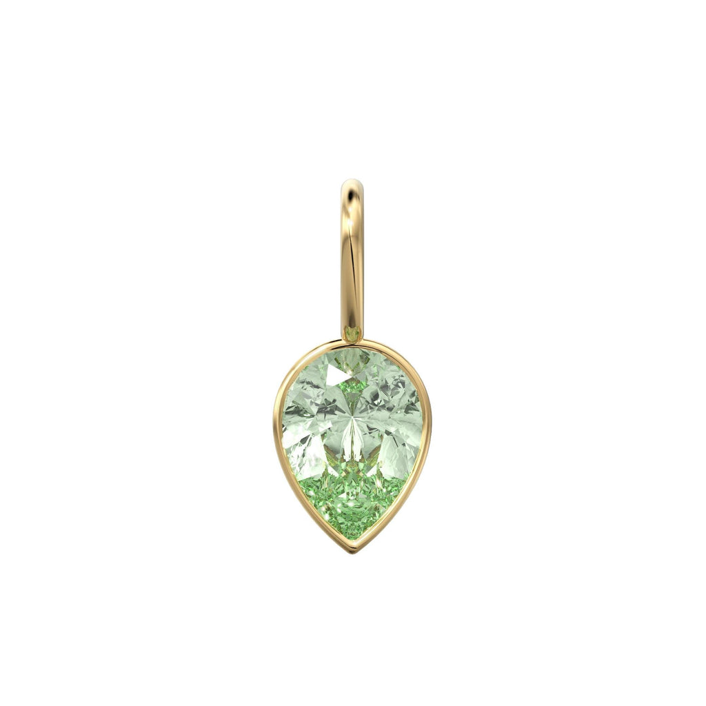 Prasiolite 14k Yellow Solid Gold Charm Pendant Bezel Jewelry Finding / August Birthstone / 7mm Green Amethyst Gemstone / Pear Cut Jewelry