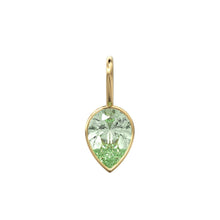 Load image into Gallery viewer, Prasiolite 14k Yellow Solid Gold Charm Pendant Bezel Jewelry Finding / August Birthstone / 7mm Green Amethyst Gemstone / Pear Cut Jewelry