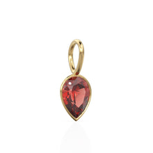 Load image into Gallery viewer, Pyrope Garnet 14k Yellow Solid Gold Charm Pendant Bezel Jewelry Finding / January Birthstone / 7mm Red Gemstone / Natural Pear Cut Jewelry