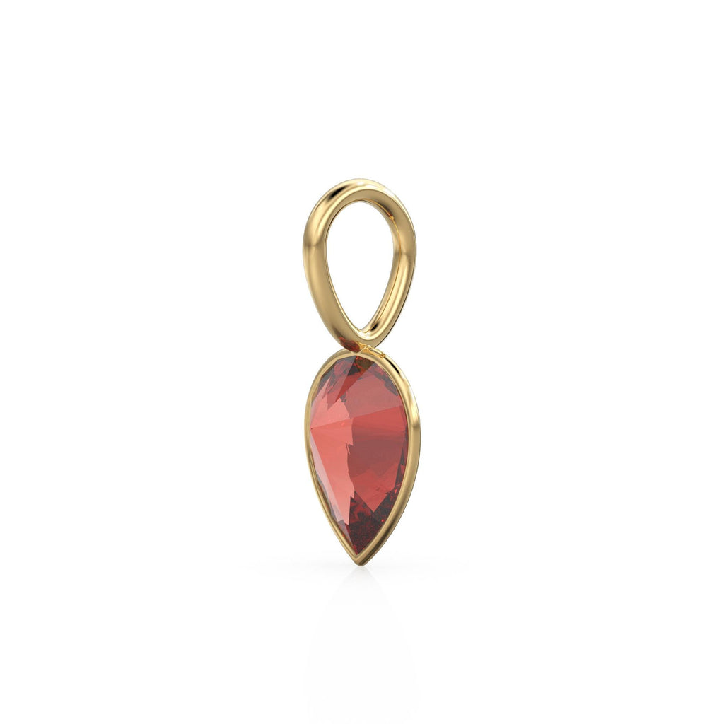 Pyrope Garnet 14k Yellow Solid Gold Charm Pendant Bezel Jewelry Finding / January Birthstone / 7mm Red Gemstone / Natural Pear Cut Jewelry