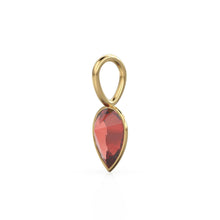 Load image into Gallery viewer, Pyrope Garnet 14k Yellow Solid Gold Charm Pendant Bezel Jewelry Finding / January Birthstone / 7mm Red Gemstone / Natural Pear Cut Jewelry