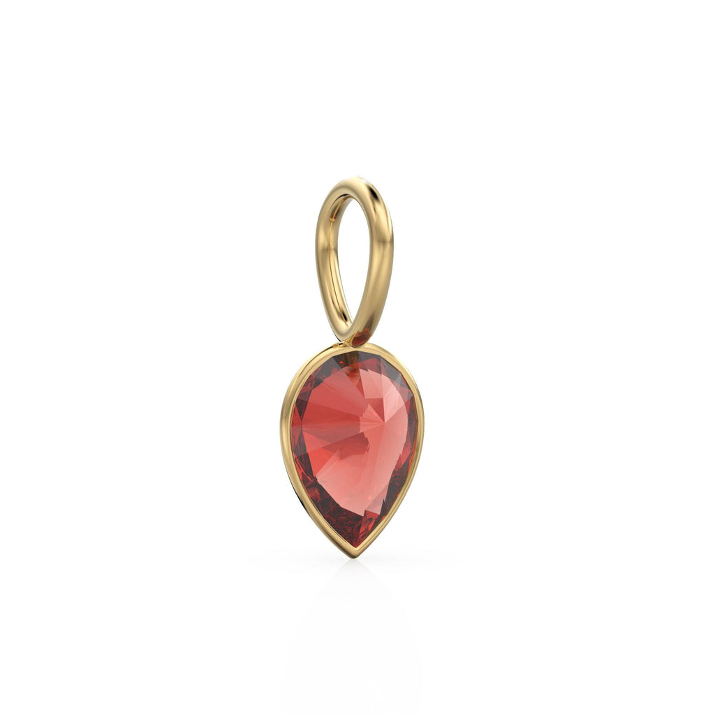 Pyrope Garnet 14k Yellow Solid Gold Charm Pendant Bezel Jewelry Finding / January Birthstone / 7mm Red Gemstone / Natural Pear Cut Jewelry