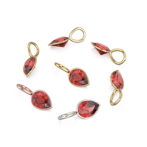 Pyrope Garnet 14k Yellow Solid Gold Charm Pendant Bezel Jewelry Finding / January Birthstone / 7mm Red Gemstone / Natural Pear Cut Jewelry