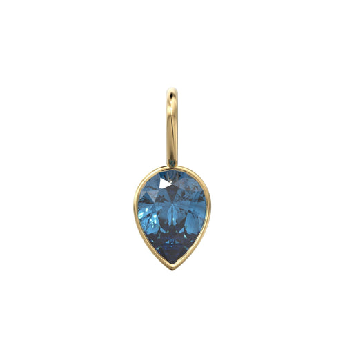 London Blue Topaz 14k Yellow Solid Gold Charm Pendant Bezel Jewelry Finding / December Birthstone / 7mm Blue Gemstone / Pear Cut Jewelry