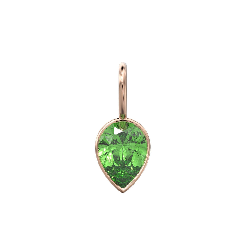 Peridot 14k Yellow Solid Gold Charm Pendant Bezel Jewelry Finding / Prasiolite August Birthstone / 7mm Green Gemstone / Pear Cut Jewelry