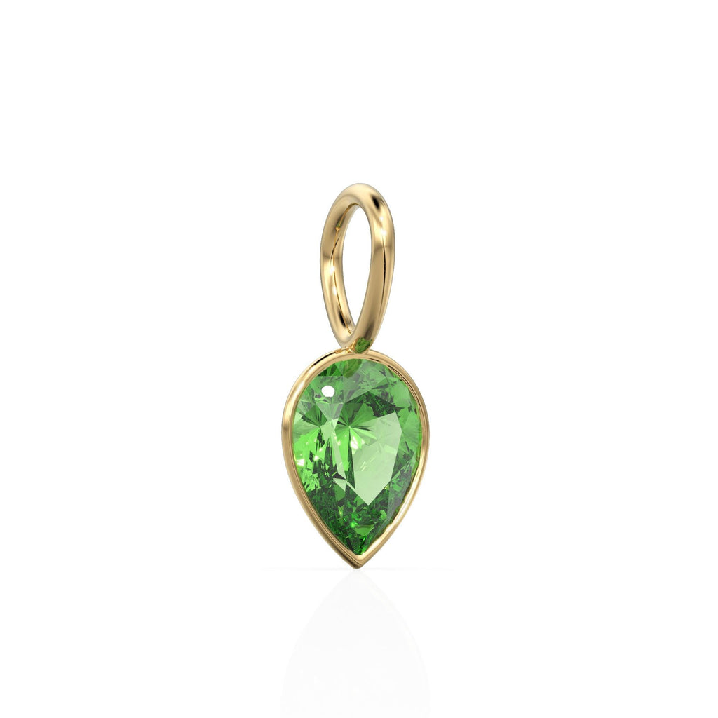 Peridot 14k Yellow Solid Gold Charm Pendant Bezel Jewelry Finding / Prasiolite August Birthstone / 7mm Green Gemstone / Pear Cut Jewelry