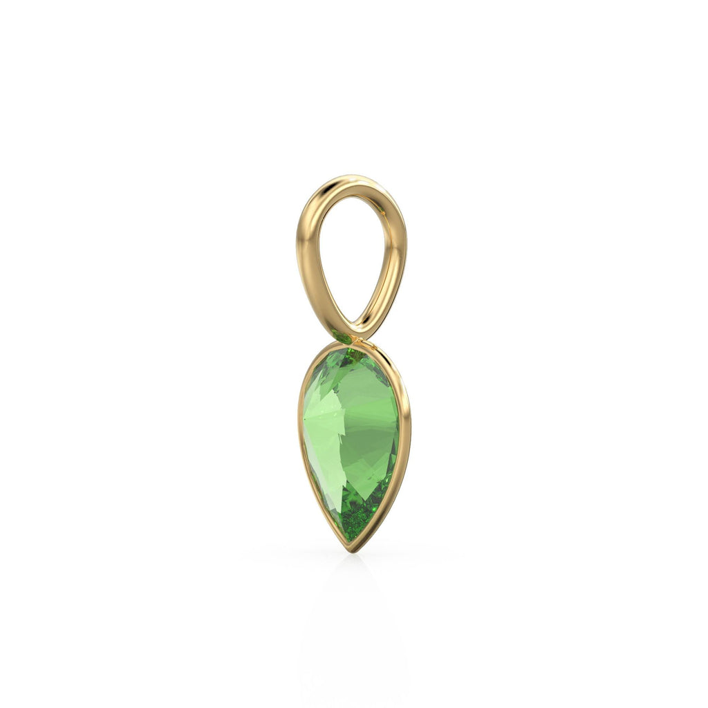 Peridot 14k Yellow Solid Gold Charm Pendant Bezel Jewelry Finding / Prasiolite August Birthstone / 7mm Green Gemstone / Pear Cut Jewelry