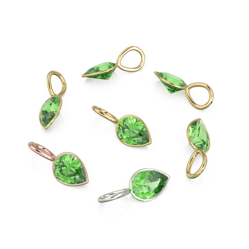 Peridot 14k Yellow Solid Gold Charm Pendant Bezel Jewelry Finding / Prasiolite August Birthstone / 7mm Green Gemstone / Pear Cut Jewelry