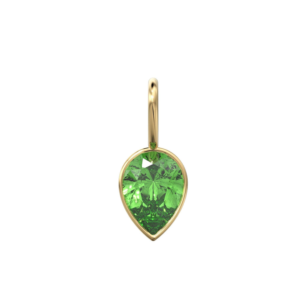 Peridot 14k Yellow Solid Gold Charm Pendant Bezel Jewelry Finding / Prasiolite August Birthstone / 7mm Green Gemstone / Pear Cut Jewelry