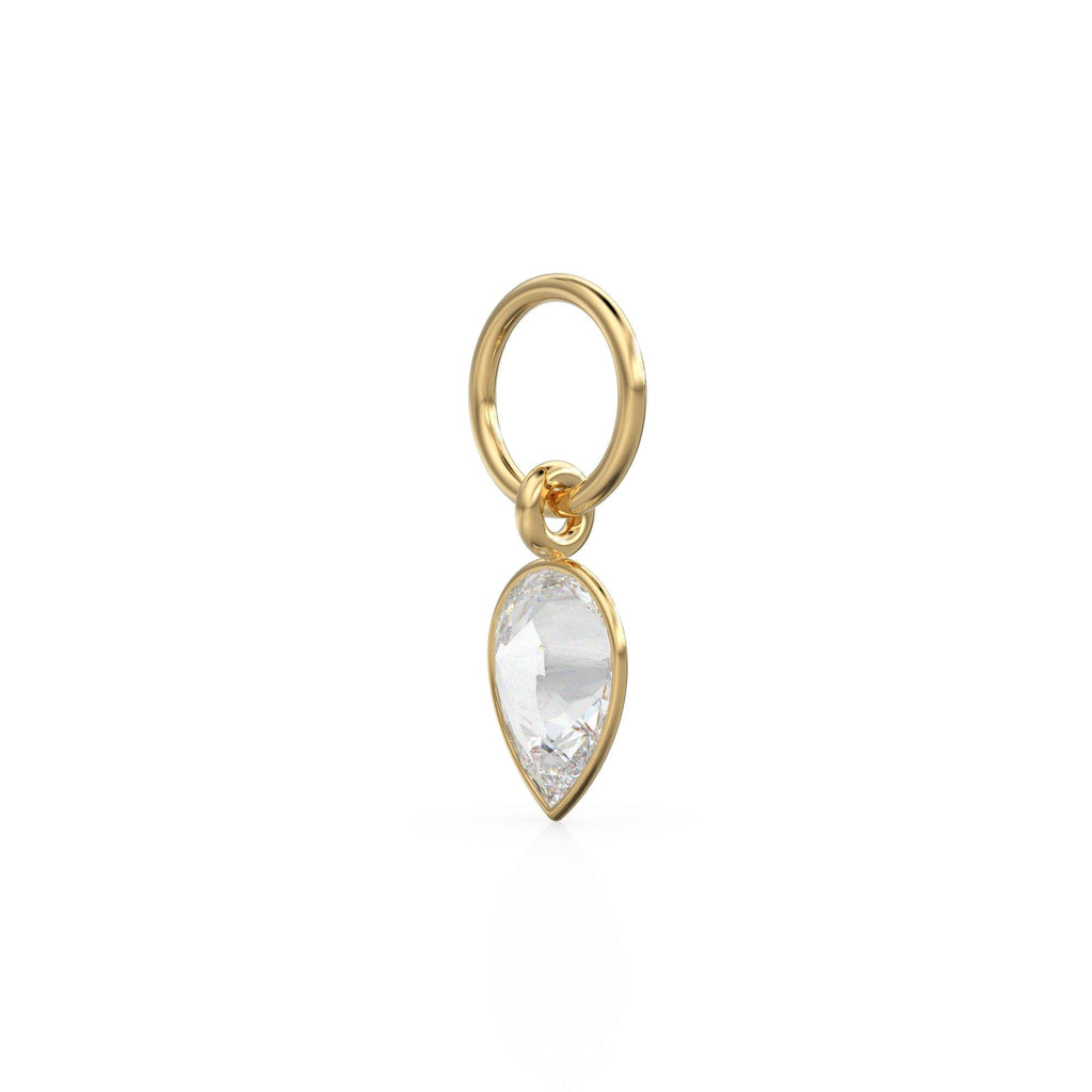 White Quartz Pear Solid Gold Charm Pendant Bezel Jewelry Finding / April Birthstone / White Gemstone / Minimalist Tiny Stackable Pendant