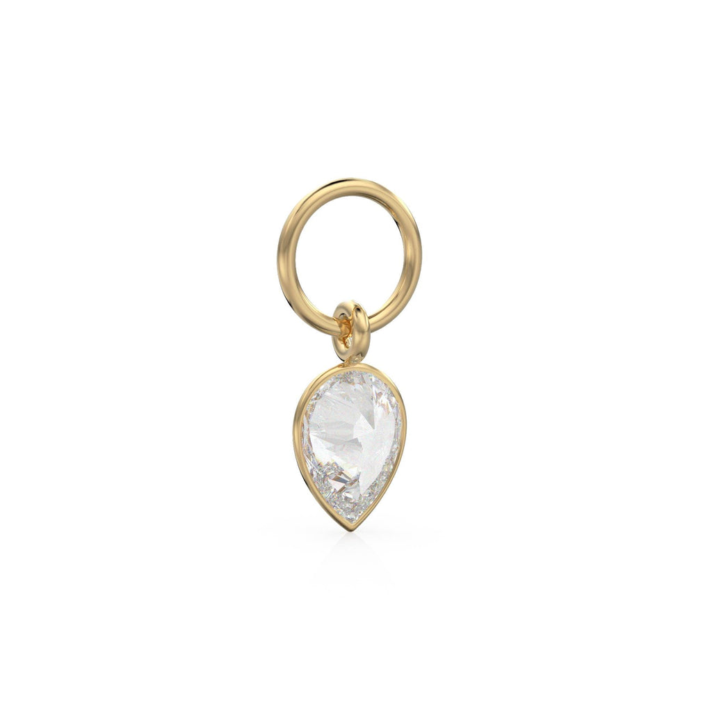White Quartz Pear Solid Gold Charm Pendant Bezel Jewelry Finding / April Birthstone / White Gemstone / Minimalist Tiny Stackable Pendant