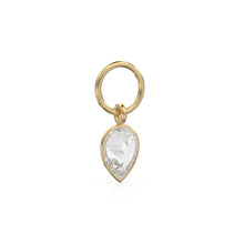 Load image into Gallery viewer, White Quartz Pear Solid Gold Charm Pendant Bezel Jewelry Finding / April Birthstone / White Gemstone / Minimalist Tiny Stackable Pendant