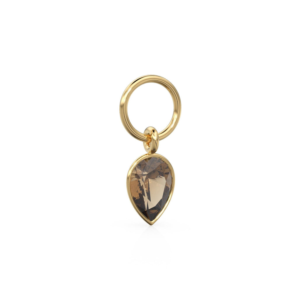 Smoky Quartz Pear Solid Gold Charm Pendant Bezel Jewelry Finding / November Birthstone / Brown Gemstone / Minimalist Tiny Stackable Pendant