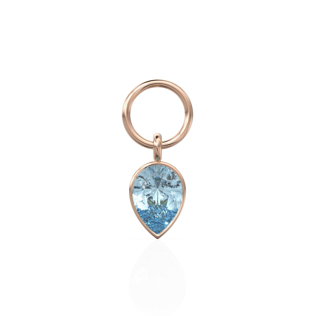 Aquamarine Pear Solid Gold Charm Pendant Bezel Jewelry Finding / March Birthstone / Blue Gemstone / Minimalist Tiny Stackable Pendant