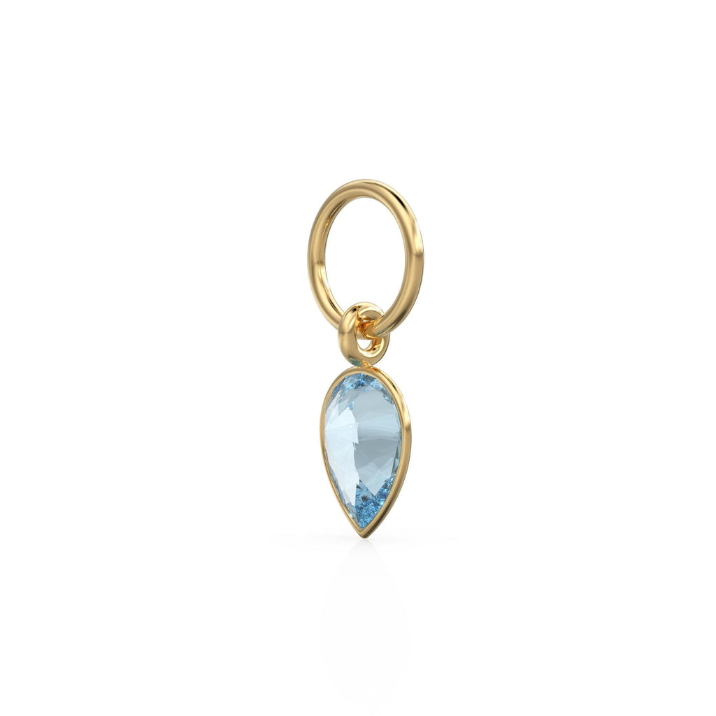 Aquamarine Pear Solid Gold Charm Pendant Bezel Jewelry Finding / March Birthstone / Blue Gemstone / Minimalist Tiny Stackable Pendant
